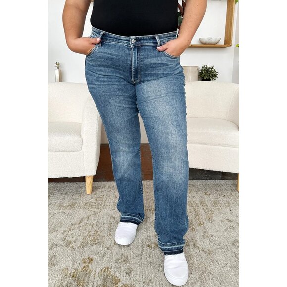 NWOT Judy Blue Mid Rise Release Hem Dark Jeans, Comfy, Stretchy, Favorite Jeans - Picture 5 of 6